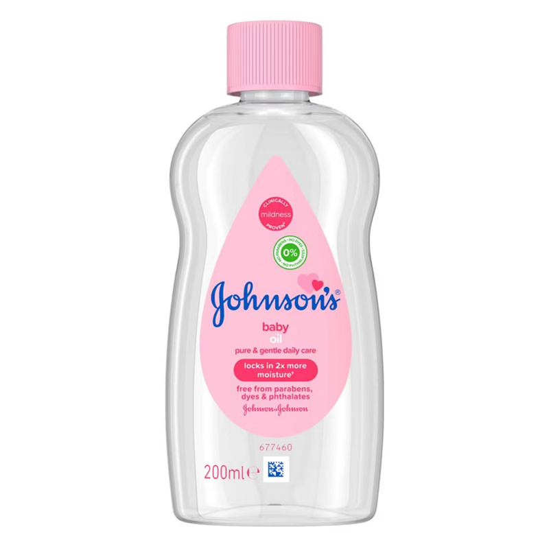 Johnson's baby bottle with pink cap and label on a white background